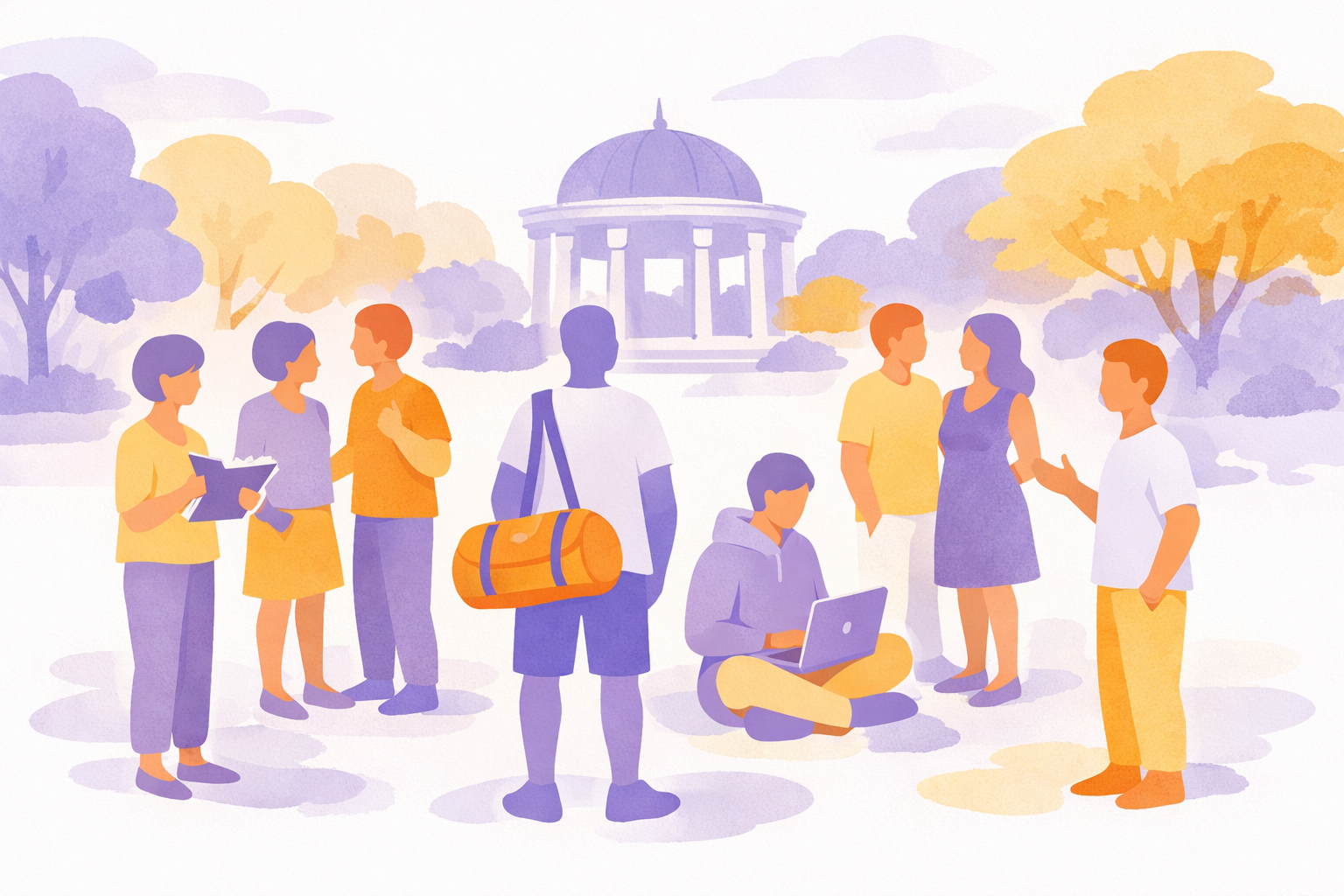 Illustration: Menschen treffen sich im Park — Verein als Gemeinschaft